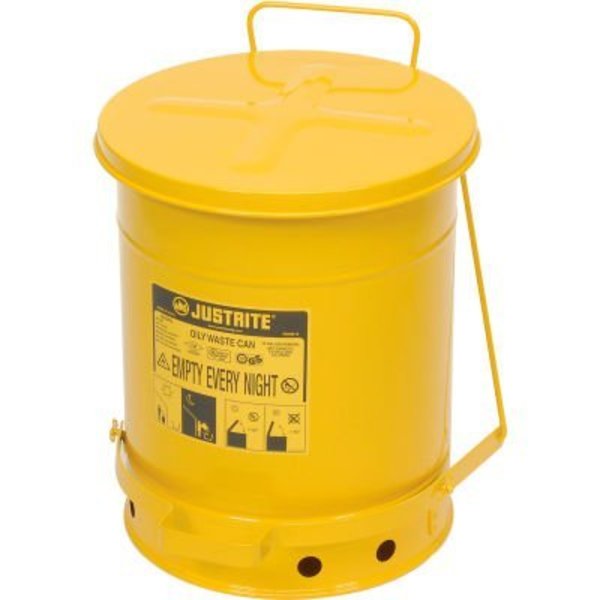 Justrite Justrite 10 Gallon Oily Waste Can, Yellow - 0 9301